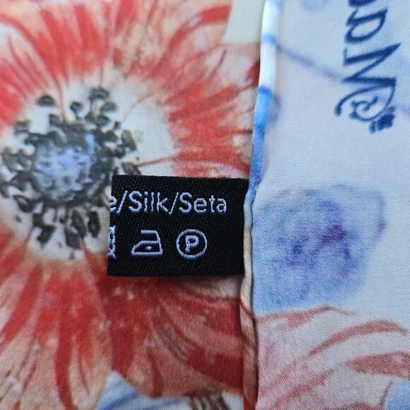 Silk Scarf Hand-Rolled Tulips Netherlands Oblong Madame Blue Floral - Picture 4 of 12